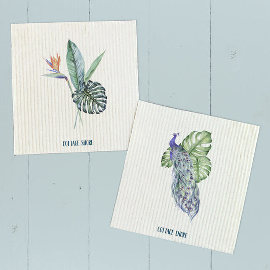 Peacock Monstera Eco Swedish Dishcloth  2-Pack