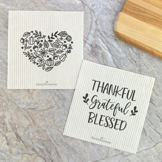 Fall Heart Thankful Eco Swedish Dishcloth