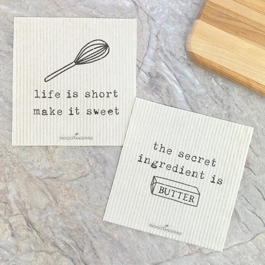 Life is Short, Secret Ingredient  - 2pk Eco Swedish Dishcloth