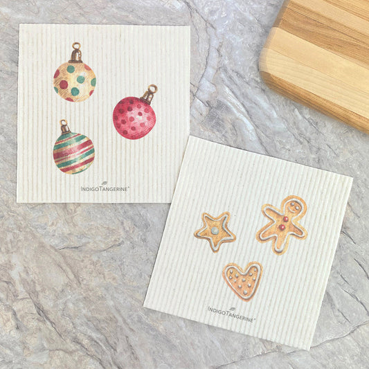Gingerbread Cookies, Ornaments  - 2pk Eco Swedish Dishcloth