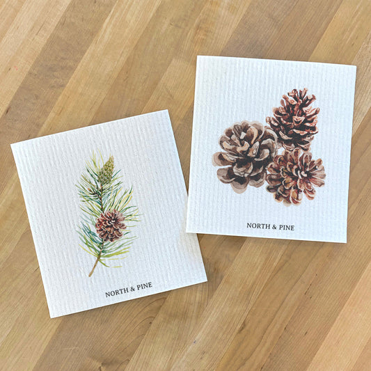 Pine Branches, Pinecones - 2pk Eco Swedish Dishcloth